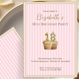 Unique Pink Gold 18th Birthday Invitation For Her