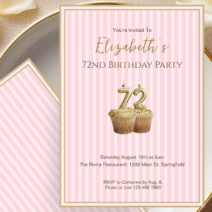 Unique Pink Gold 72nd Birthday Invitation For Her