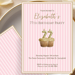 Unique Pink Gold 77th Birthday Invitation For Her