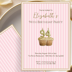 Unique Pink Gold 94th Birthday Invitation For Her