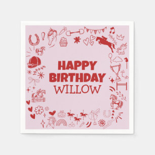 Unique Pink Horse Girl Equestrian Pony Birthday Napkin