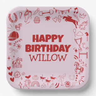 Unique Pink Horse Girl Equestrian Pony Birthday  Paper Plate