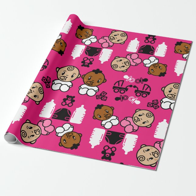 Unique Pink New Baby Gift  Wrapping Paper (Unrolled)