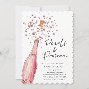 Unique Pink Pearls and Prosecco Bridal Shower Invitation