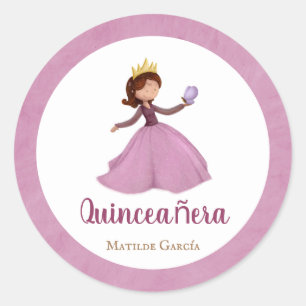 Unique pink princess and butterfly quinceanera classic round sticker