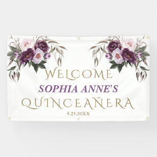 Unique Pink Purple Floral Quinceañera Welcome Sign