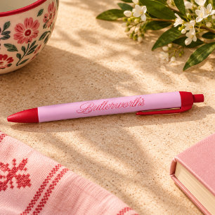 Unique Pink & Red Typography Business Name Black Ink Pen