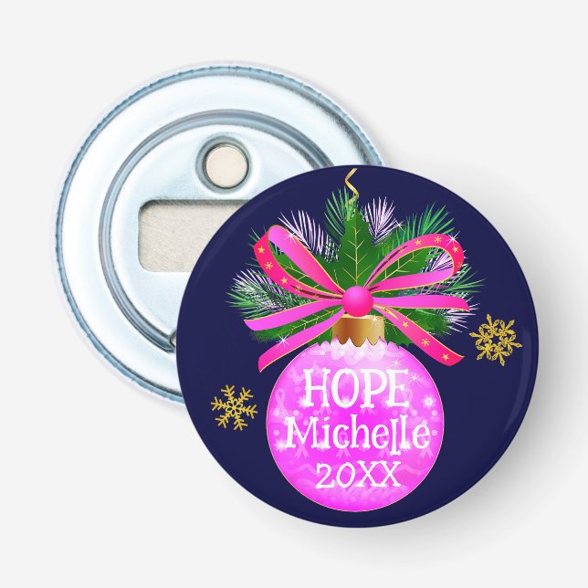 Unique Pink Ribbon Bauble Bottle Opener (Front)