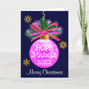 Unique Pink Ribbon Bauble Holiday Card