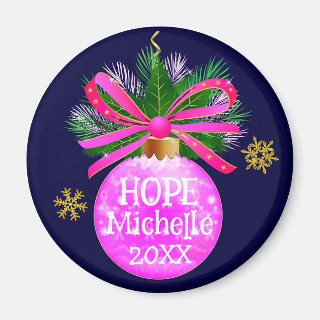Unique Pink Ribbon Bauble Magnet (Front)