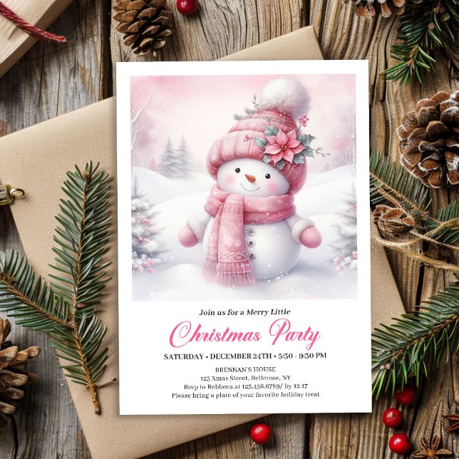 Unique Pink Snowman Kids Download Christmas Invite (Unique Pink Snowman Kids Download Christmas Invitation

)
