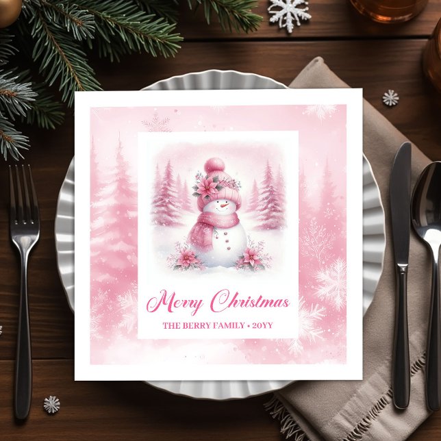 Unique Pink Snowman Kids Pinkmas Winter Scene Xmas Napkin (Unique Pink Snowman Kids Pinkmas Winter Scene Christmas Napkins

)