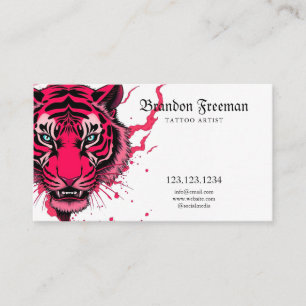 Unique Pink Tiger Head Tattoo Artist Business Card