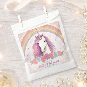 Unique Pink Unicorn, Roses, Rainbow Birthday Favour Bags