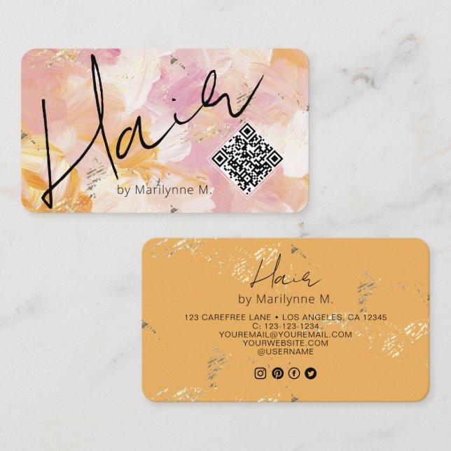 Unique Pink Yellow Abstract Hair Business Card (Front/Back)