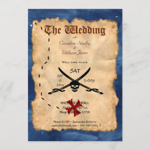 Unique Pirate Skull and Sword Wedding Invitation