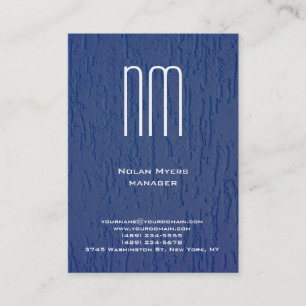 Unique plain simple blue white monogram business card