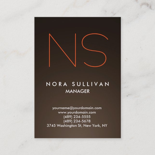 Unique plain simple monogram sepia brown business card (Front)