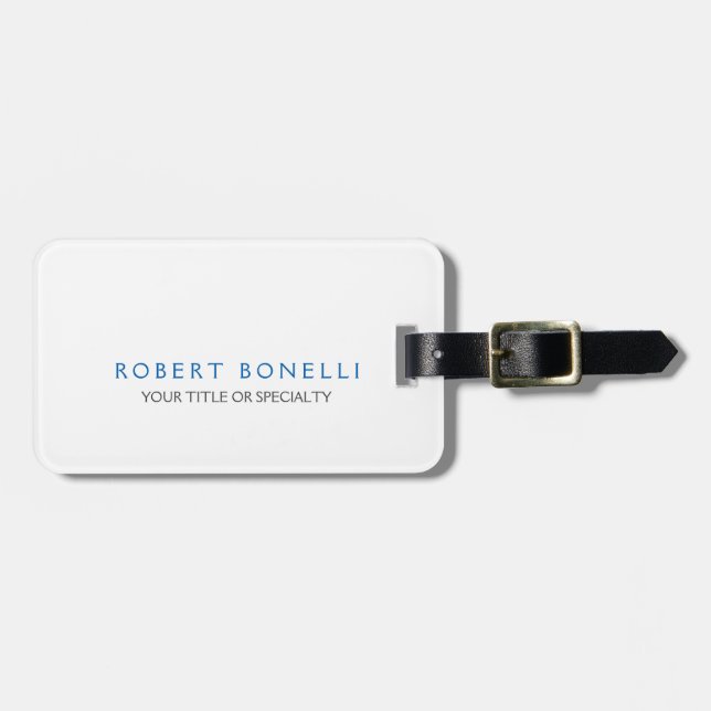 Unique Plain White Blue Luggage Tag (Front Horizontal)