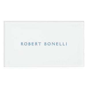 Unique Plain White Blue Minimalist Modern Name Tag