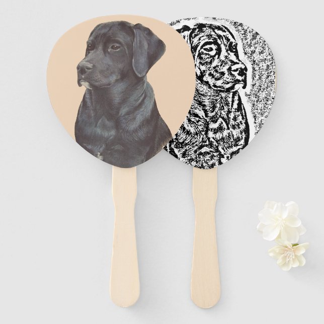 unique portrait of cute black labrador dog hand fan (Front and Back)