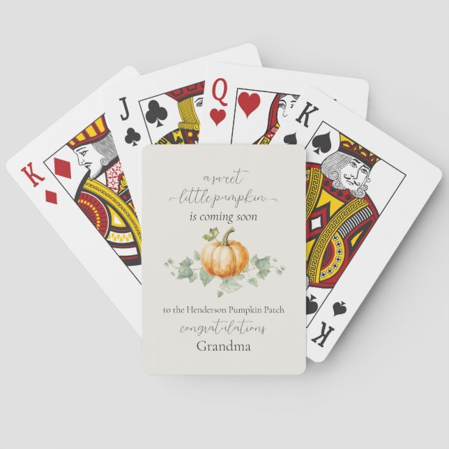 Unique Pregnancy Announcement Little Pumpkin Playing Cards (Back)