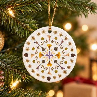 Unique Pressed Flower Mandala Botanical Floral Ceramic Tree Decoration