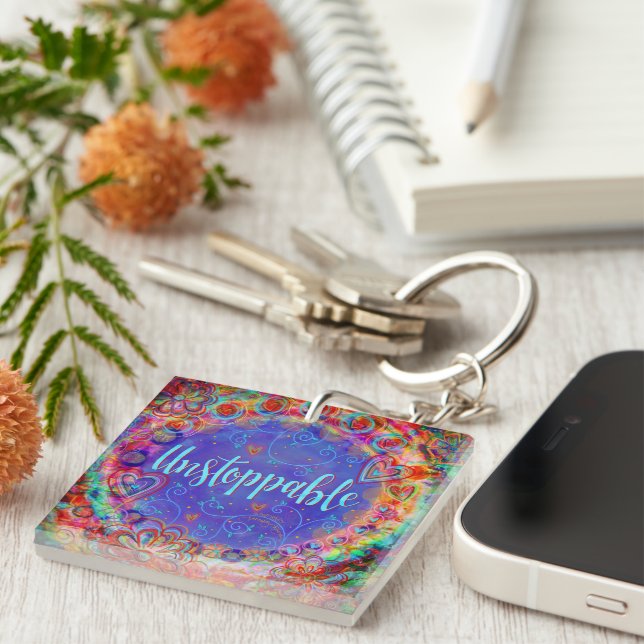 Unique Pretty Floral Unstoppable Inspirivity Key Ring (Front Right)