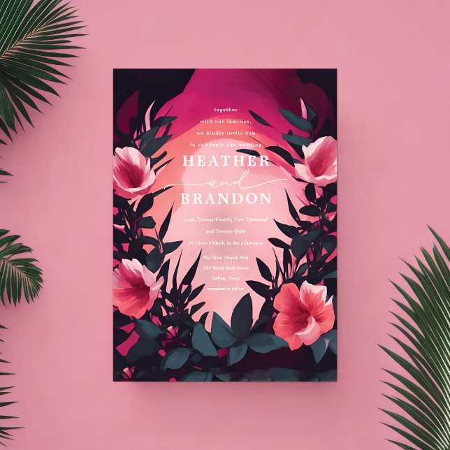 Unique Pretty Pink Magenta Floral Painted Wedding Invitation (Creator Uploaded)