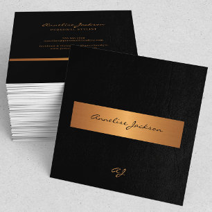 Unique professional elegant black gold monogrammed square business card