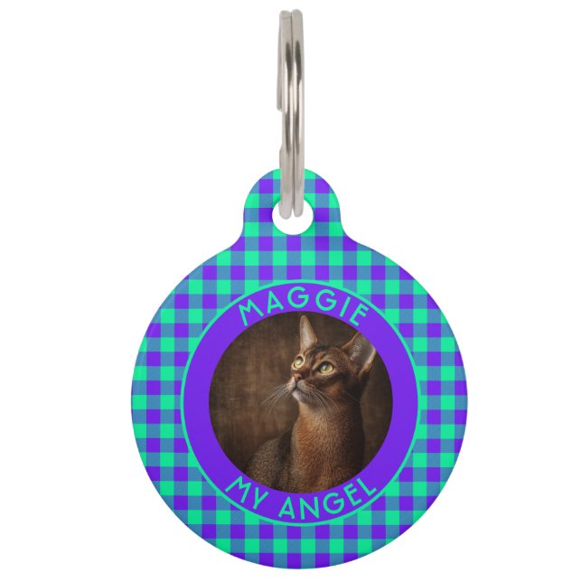 Unique Puppy Gift Gingham Print Pet Tag (Front)