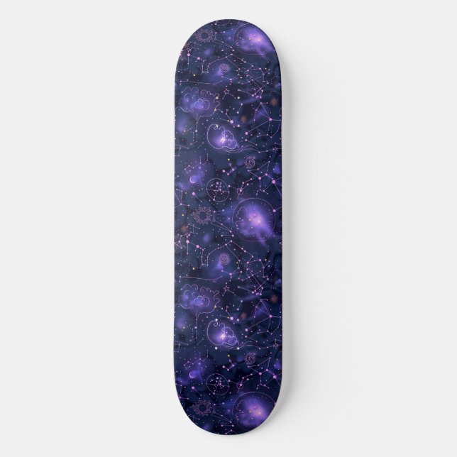 Unique Purple Astrology Design Skateboard (Front)
