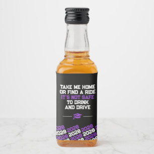 Unique Purple & Black Graduation Mini Liquor Bottle Label