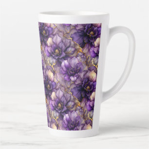 Unique Purple Floral Alcohol Ink Ceramic Latte Mug