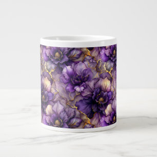 Unique Purple Floral Alcohol Ink Jumbo Ceramic Mug