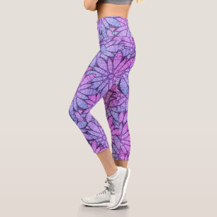 Unique Purple Floral  Capri Leggings