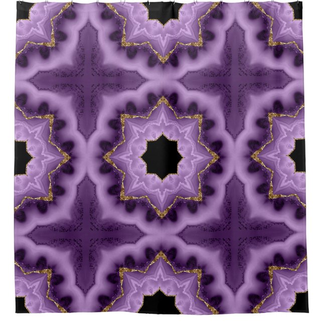 Unique Purple, Gold, Black Abstract Shower Curtain (Front)
