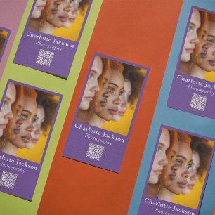 Unique Purple Headshot Photo QR Code Social Media Business Card