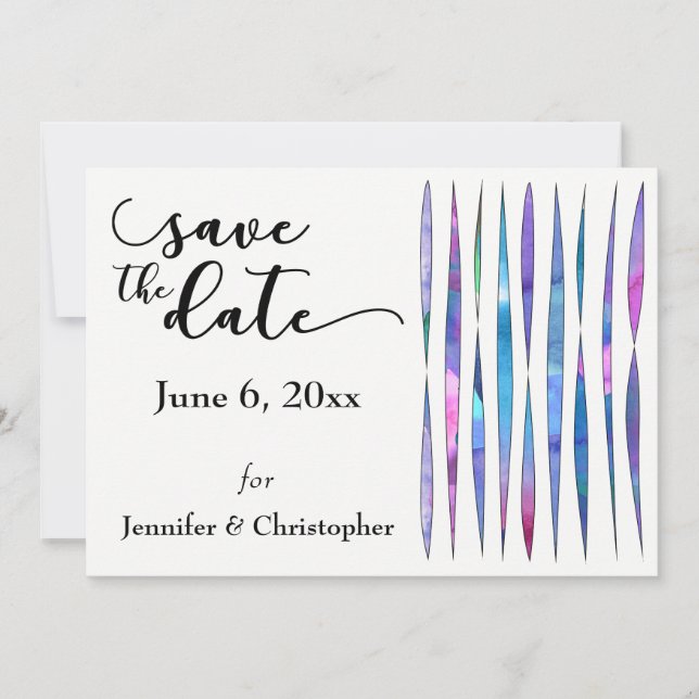 Unique Purple, Pink, Blue Modern Save the Date (Front)