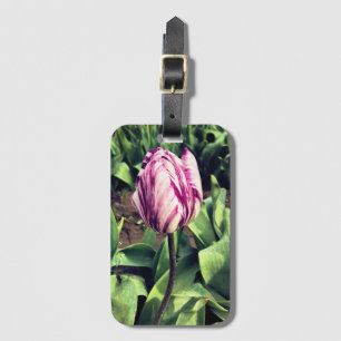 Unique Purple & White Stripe Tulip Luggage Tag