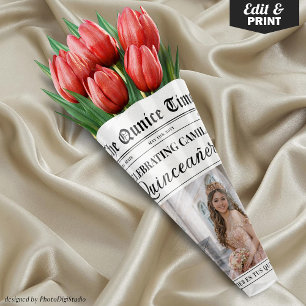 Unique Quinceañera Flower Bouquet, Newspaper Wrapping Paper Sheet