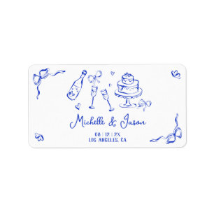 Unique Quirky Hand Drawn Blue French Bow Photo Label