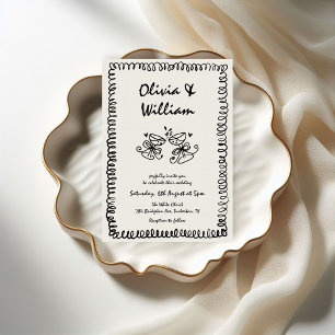 Unique Quirky Hand Drawn Retro Wedding Invitation