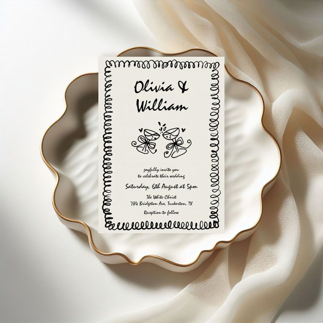 Unique Quirky Hand Drawn Retro Wedding Invitation (Creator Uploaded)