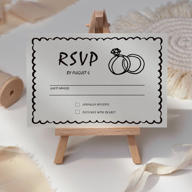 Unique Quirky Hand Drawn Retro Wedding RSVP Card (Creator Uploaded)