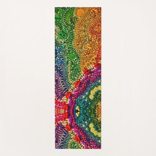 Unique Rainbow Mardi Gras bead art YOGA MAT- Mat (Front)