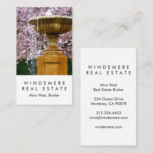 Unique Real Estate Agent Broker Garden Fountain Business Card (Front/Back)