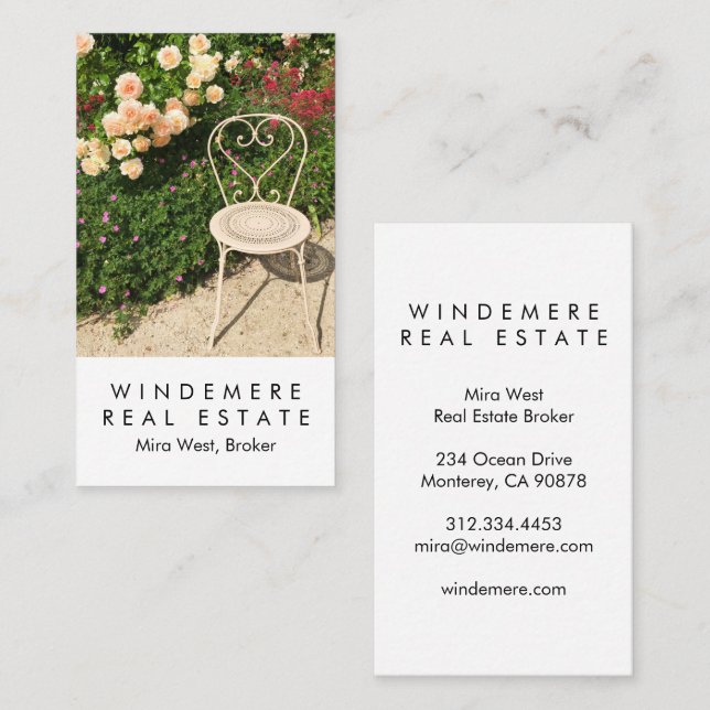 Unique Real Estate Agent Broker Rose Garden Photo Business Card (Front/Back)