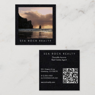Unique Real Estate Agent Rocks Beach Photo QR Code Square Business Card