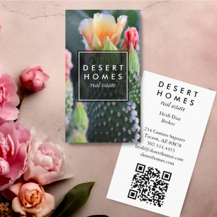 Unique Real Estate Cactus Flower Desert Photo QR Business Card